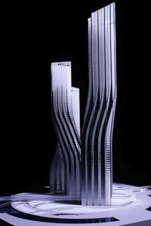 这栋准备建在迪拜发展区的商务大厦,摇摆倾斜中有一种流畅的动感.